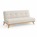 Canapé convertible clic-clac 3 places en polyester beige clair et bois massif, 180 × 82 × 80 cm, couchage 180 × 105 cm
