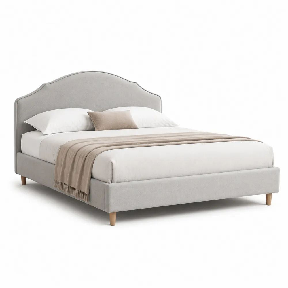 Lit double rembourré 160 x 200 cm en polyester gris clair avec tête de lit cintrée