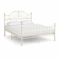 Lit double en acier ivoire pour matelas 140 × 200 cm, dimensions 208 × 146 × 110 cm