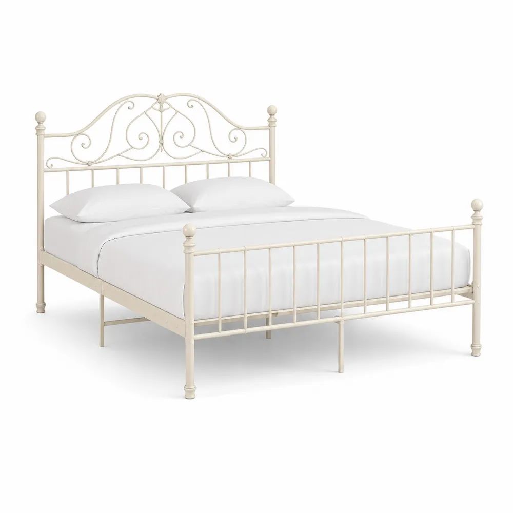 Lit double en acier ivoire pour matelas 140 × 200 cm, dimensions 208 × 146 × 110 cm
