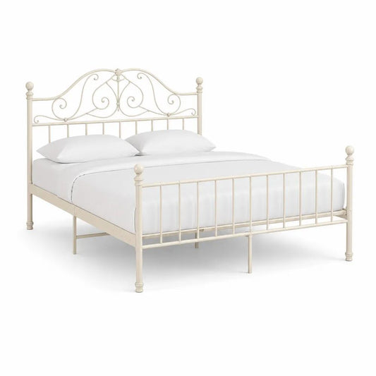 Lit double en acier ivoire pour matelas 140 × 200 cm, dimensions 208 × 146 × 110 cm