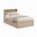 Lit simple en bois chêne clair 90 x 190 cm avec tête de lit à niche et 2 tiroirs