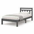 Lit simple en bois gris foncé 90 × 190 cm avec sommier à lattes et tête de lit