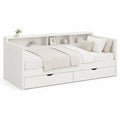 Lit banquette rectangulaire en bois blanc 90 x 200 cm avec 2 tiroirs et étagère, 205 x 111 x 83 cm
