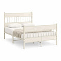 Lit double 140 x 190 cm avec cadre en acier blanc cassé, tête et pied de lit