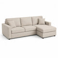 Canapé d’angle droit 3 places avec méridienne en polyester beige, 225 x 150 x 85 cm